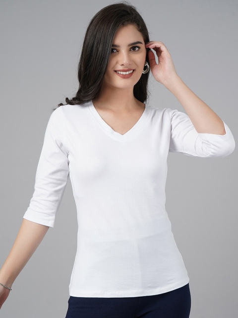 

DressBerry Women White Solid Cotton Top