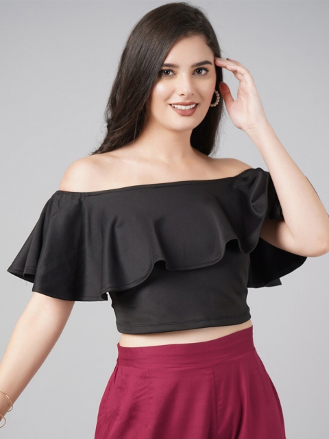 

DressBerry Black Off-Shoulder Scuba Bardot Crop Top