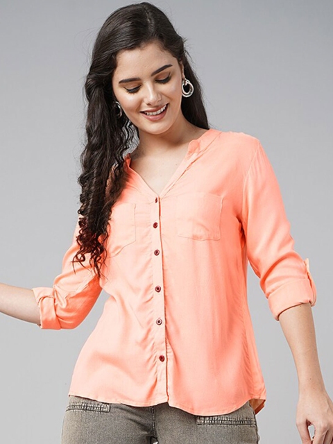 

DressBerry Women Orange Solid Modern Casual Shirt