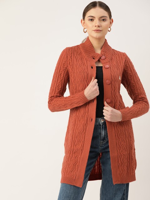 

Monte Carlo Women Rust Orange Cable Knit Longline Cardigan