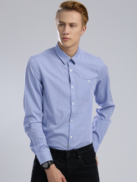 

GUESS Men Blue Slim Fit Checked Casual Shirt