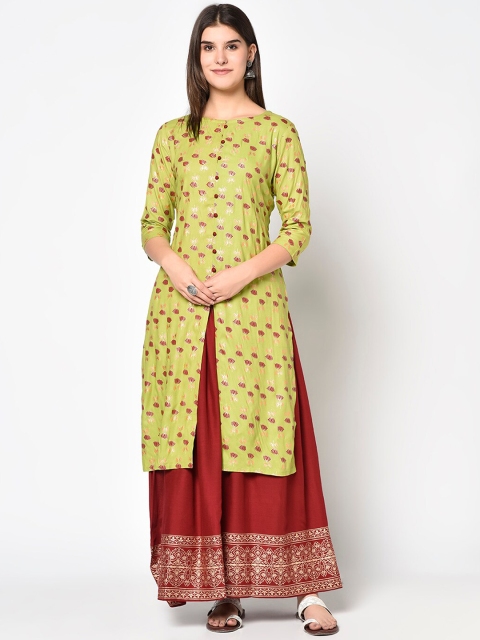 

ERISHA Women Lime Green Ethnic Motifs Printed Kurta with Skirt