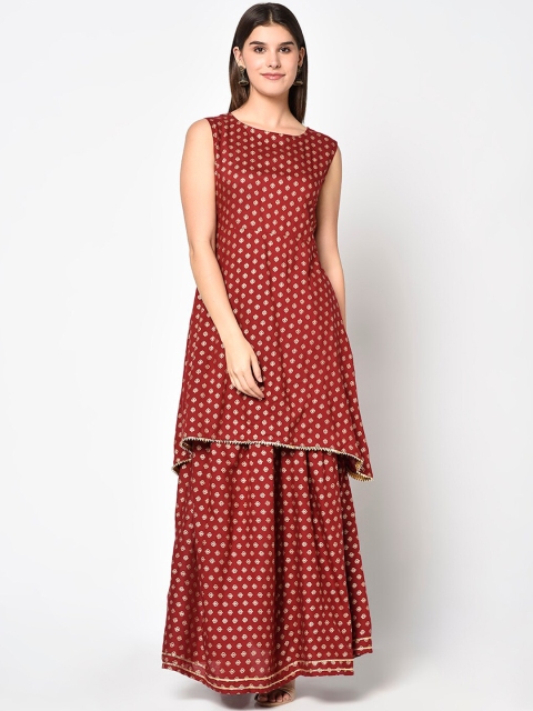 

ERISHA Women Maroon Printed Kurta with Sharara