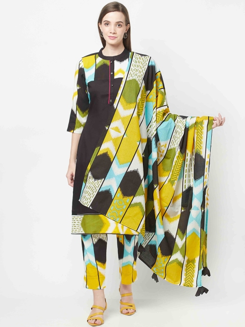 

ERISHA Women Black Printed Kurta with Trousers & With Dupatta