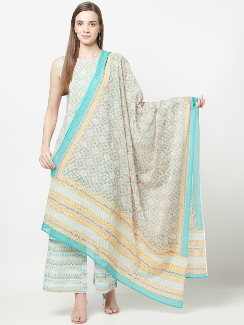 

ERISHA Women Blue Striped Pure Cotton Kurta with Palazzos & With Dupatta