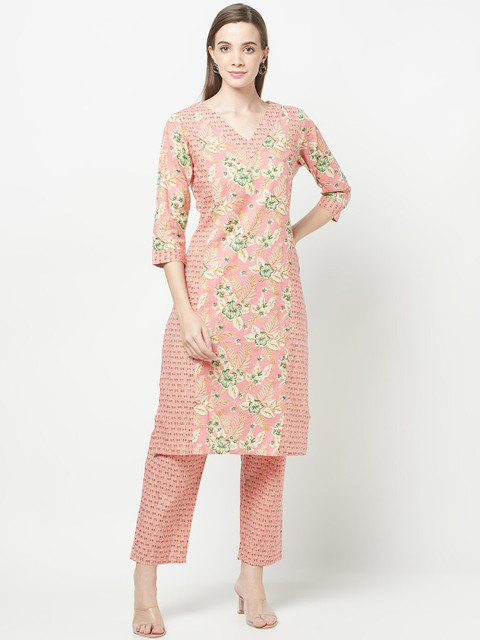 

ERISHA Women Peach-Coloured Pure Cotton Kurta with Trousers & Dupatta