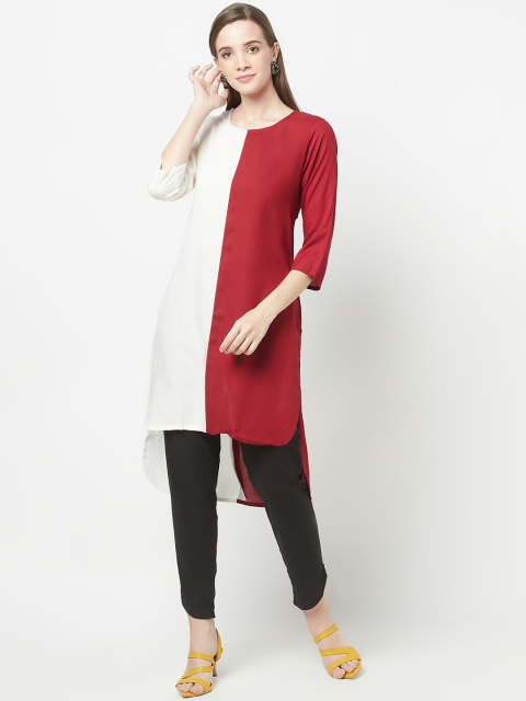 

ERISHA Women Red & Off White Half And Half Colourblocked Quirky Kurta