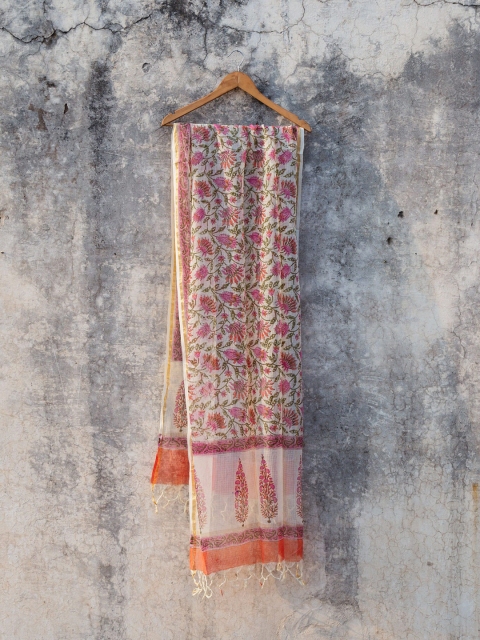 

SHRINKHLA Yellow & Pink Printed Cotton Silk Dupatta
