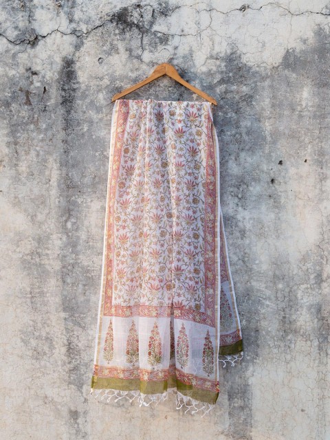 

SHRINKHLA White Printed Cotton Silk Dupatta