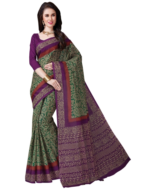 

Rani Saahiba Women Green & Purple Floral Pure Cotton Saree