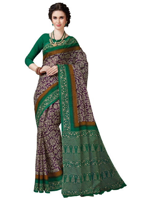 

Rani Saahiba Grey & Green Floral Pure Cotton Saree
