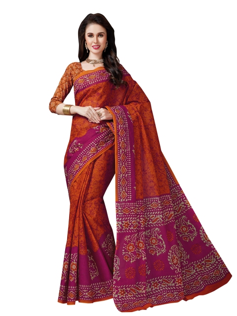 

Rani Saahiba Orange & Pink Floral Pure Cotton Saree