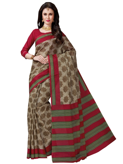 

Rani Saahiba Beige & Pink Floral Pure Cotton Saree