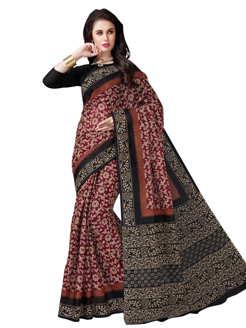 

Rani Saahiba Maroon & Black Floral Pure Cotton Saree
