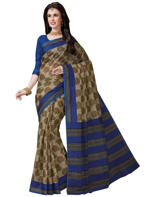 

Rani Saahiba Beige & Blue Ethnic Motifs Pure Cotton Saree