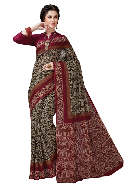 

Rani Saahiba Women Beige & Maroon Floral Pure Cotton Saree