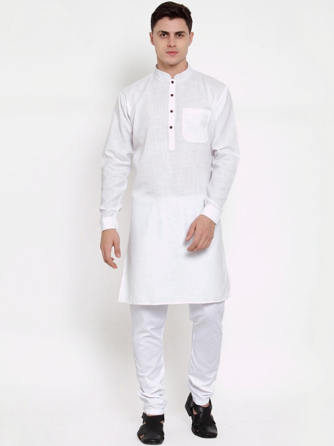 

MAXENCE Men White Pleated Pure Cotton Kurta with Pyjamas