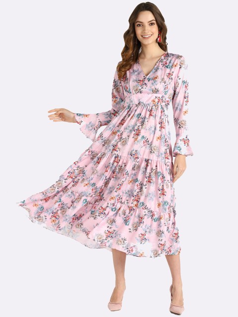 

shashvi Pink Floral Crepe Midi Dress