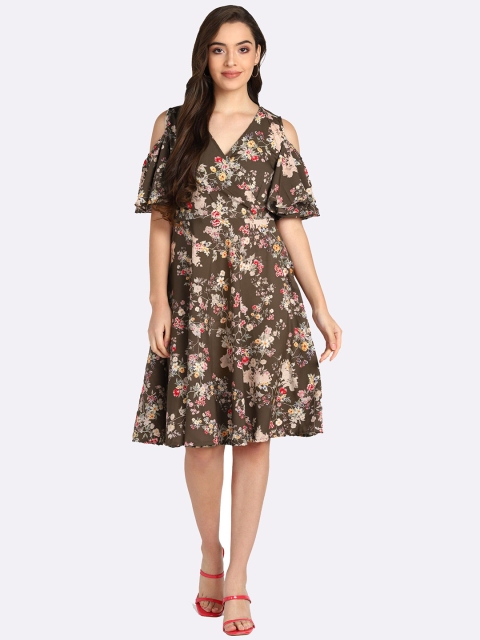 

shashvi Brown Floral Crepe Dress