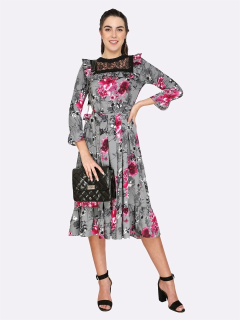 

shashvi Grey & gull gray Floral Crepe Midi Dress