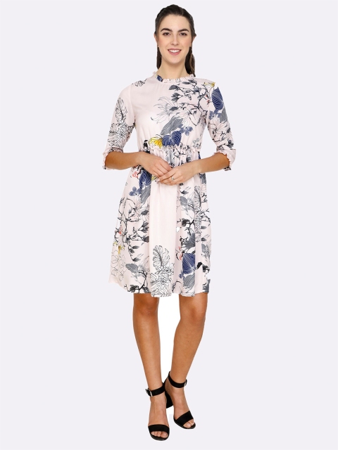 

shashvi Women Pink Floral Printed Crepe Fit and Flare Dress