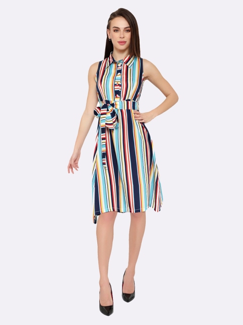 

shashvi Multicoloured Striped Crepe A-Line Dress, Multi