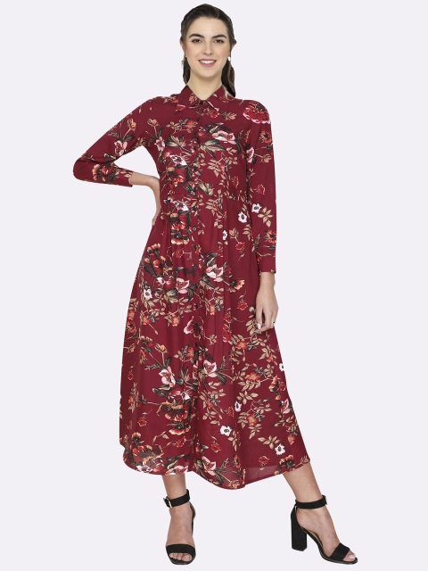 

shashvi Red Floral Crepe Shirt Maxi Dress