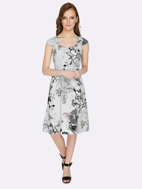 

shashvi Grey & Black Floral Crepe Dress