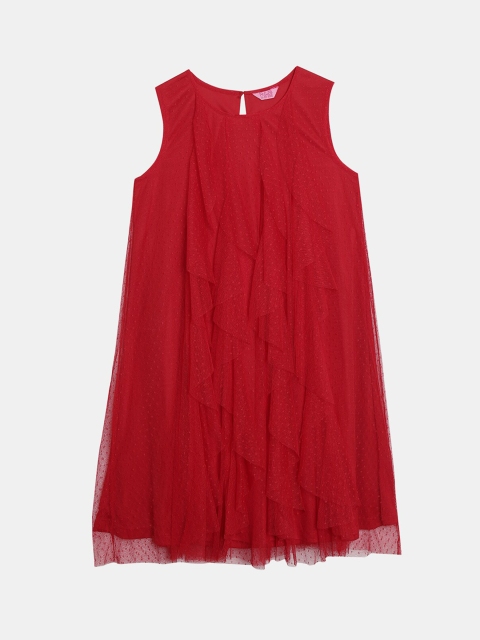

R&B Girls Red Solid Longline A-Line Top