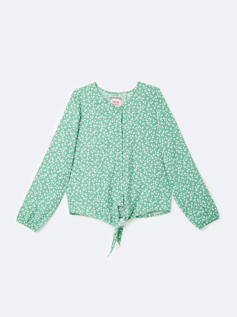 

R&B Girls Green Floral Print Blouson Top