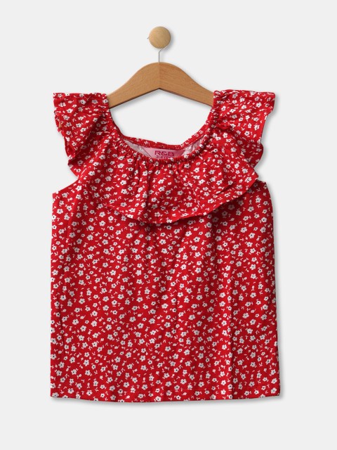 

R&B Girls Red & White Floral Printed Top
