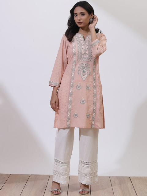 

Lakshita Women Peach-Coloured Ethnic Motifs Embroidered Kurta