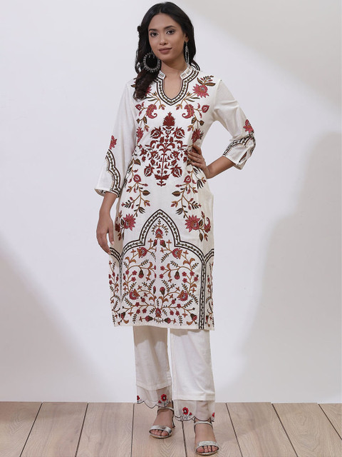

Lakshita Women Off White & Red Floral Printed Kurta