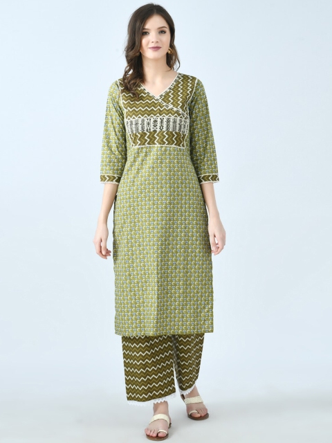 

KALINI Women Green Printed Pure Cotton Kurta with Palazzos