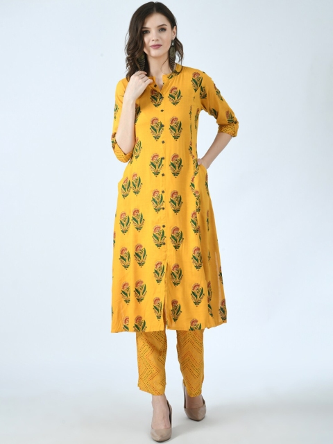 

KALINI Women Yellow Floral Printed Kurta with Trousers set