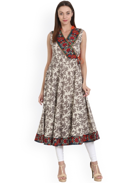 

Nayo Women Beige Floral Print Anarkali Kurta