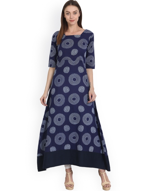 

Nayo Women Blue Printed A-Line Kurta