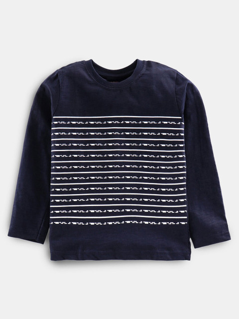 

Hopscotch Boys Navy Blue & White Printed Cotton T-shirt