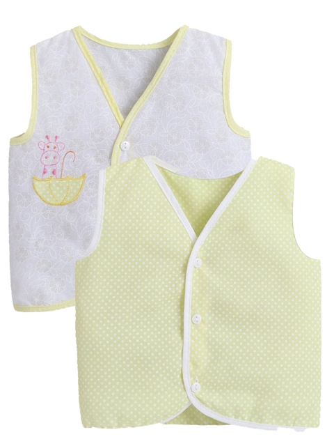 

Hopscotch Kids Yellow & Off White Floral 2 Printed V-Neck T-shirt