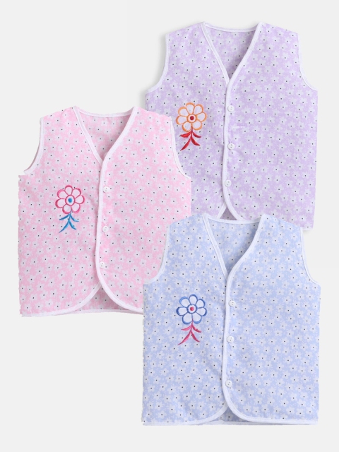 

Hopscotch Pack of 3 Kids Violet & Pink Printed V-Neck Cotton T-shirt