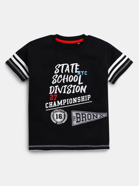 

Hopscotch Boys Black & White Typography Printed T-shirt