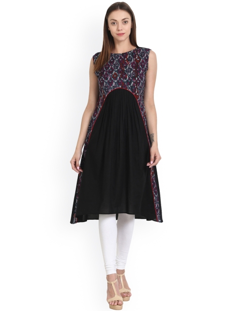 

Nayo Women Black Printed A-Line Kurta