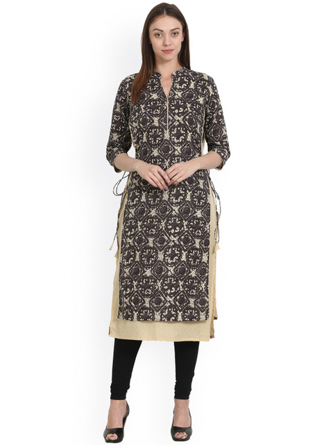 

Nayo Women Grey & Brown Printed Straight Kurta