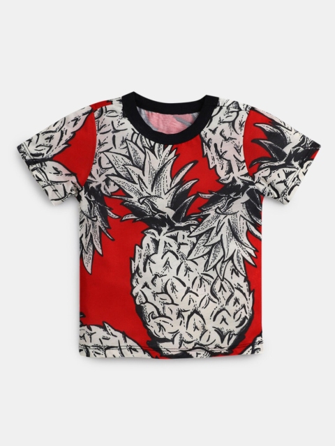 

Hopscotch Boys Red & Off White Pineapple Printed Tropical T-shirt