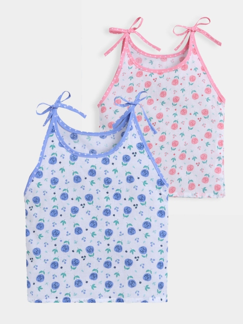 

Hopscotch Unisex Kids White & Blue Pack of 2 Conversational Print Tank Top