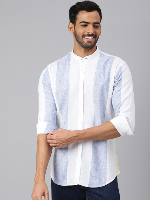 

MR BUTTON Men White Slim Fit Printed Casual Shirt