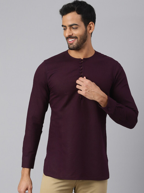 

MR BUTTON Men Wine Kurta, Burgundy