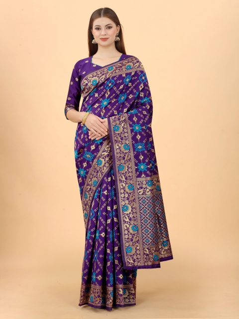 

WELL WORN Purple Ethnic Motifs Zari Silk Cotton Banarasi Saree
