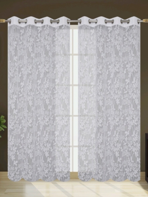 Molly & Michel Set of 2 White Floral Sheer Door Curtain