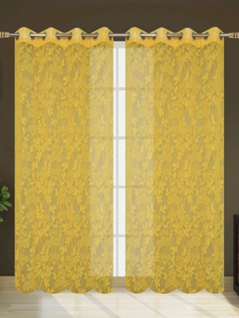 

Molly & Michel Yellow Set of 2 Floral Sheer Door Curtain